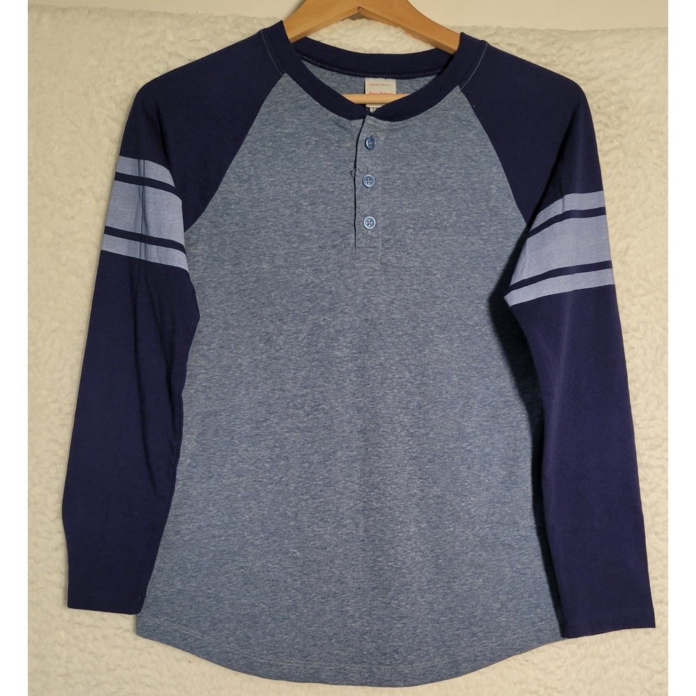 Hanna Andersson Boy's Long Sleeve Henley Shirt Size 12 (150 cm) Blue 1801